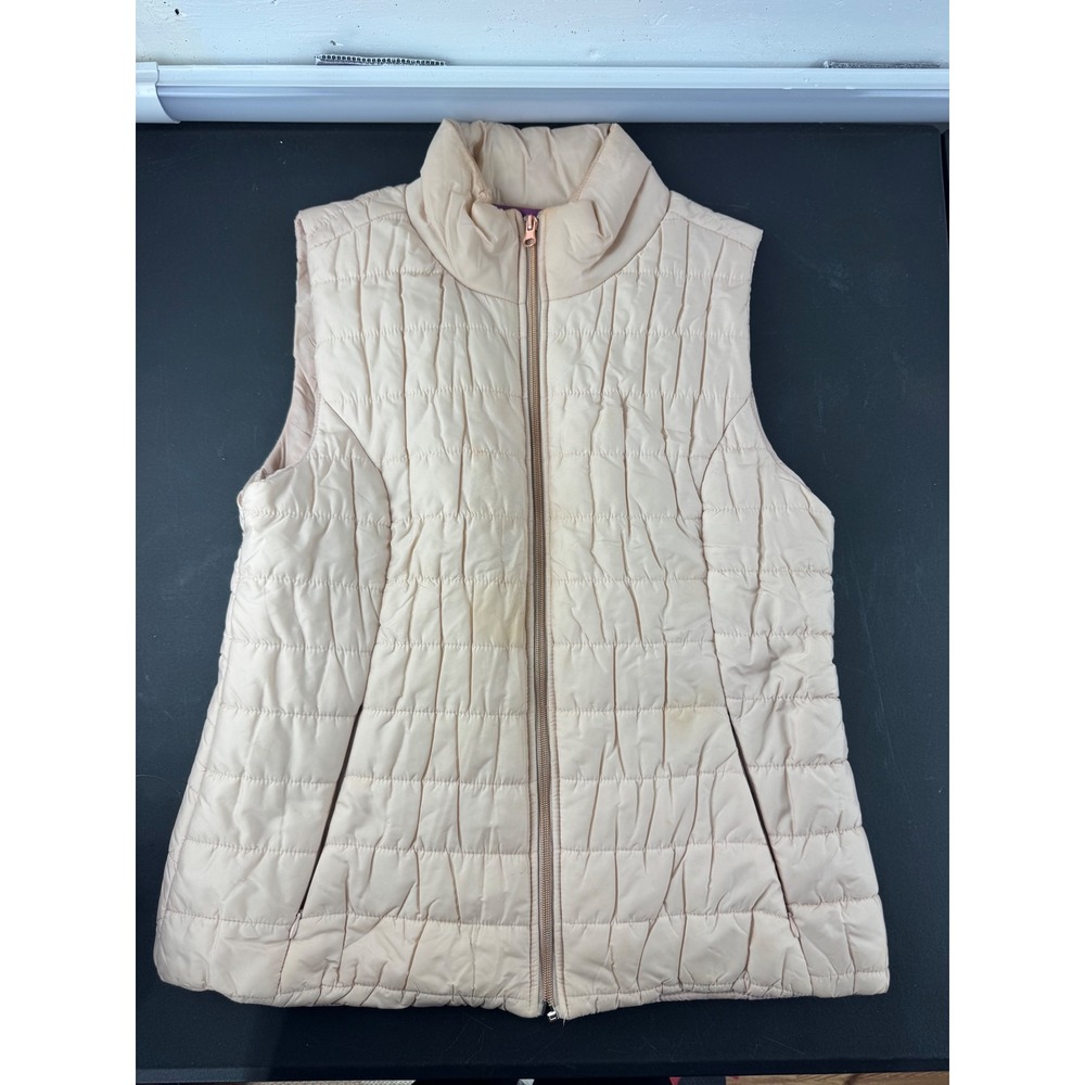 The Savile Row Co London Womens Puffer Vest Champagne Beige Quilted‎ Full Zip L
